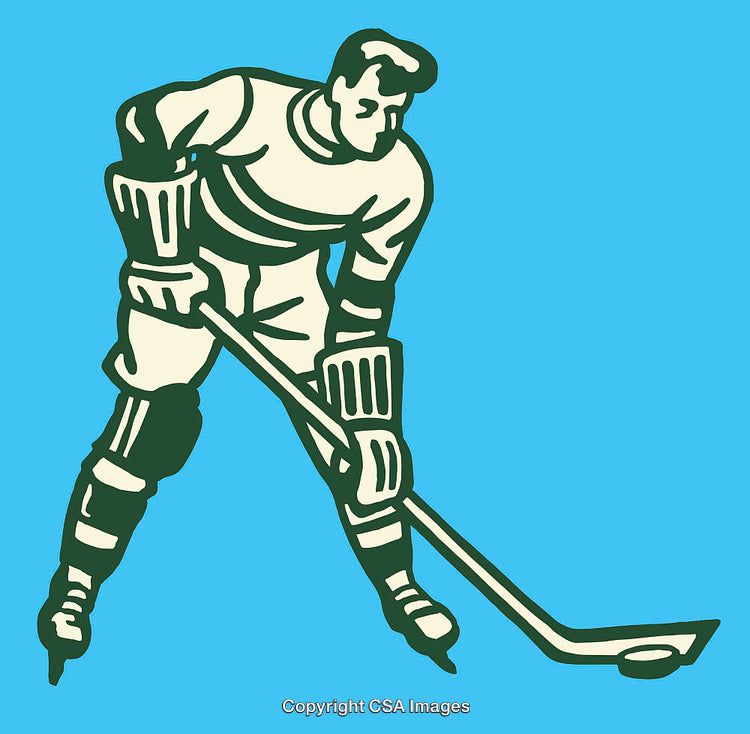 Illustration of a Hockey Player in Action on a Blue Background