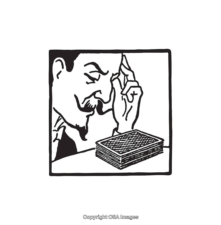 Vintage Illustration of a Man Thinking and Examining an Abacus