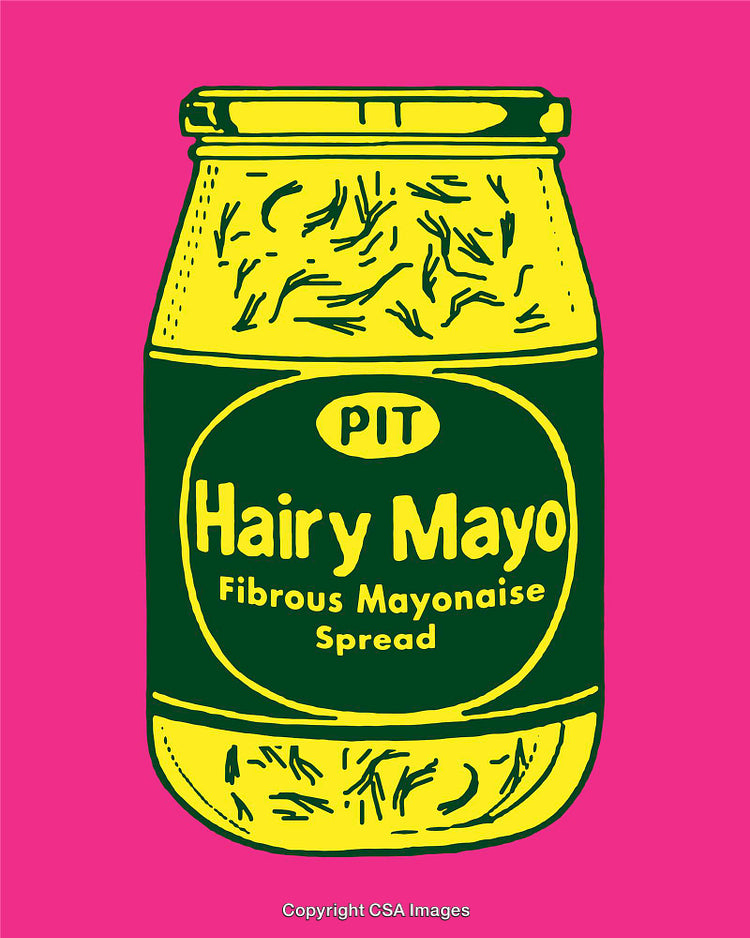 Colorful Cartoon Jar of Hairy Mayonnaise Spread Drawing on Pink Background