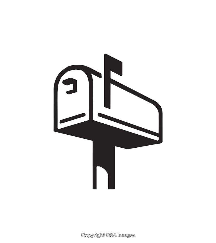 Icon of a Classic Mailbox with Raised Flag in Black and White