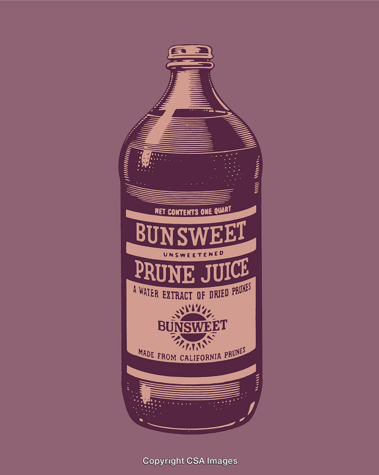 Vintage Style Line Art Illustration of a Prune Juice Bottle Label