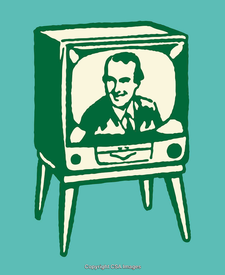 Vintage Television Illustration Featuring Classic Retro Styling and Broadcast Imagery