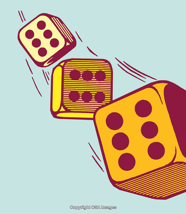 Illustration of Rolling Dice in Pop Art Style with Dynamic Motion