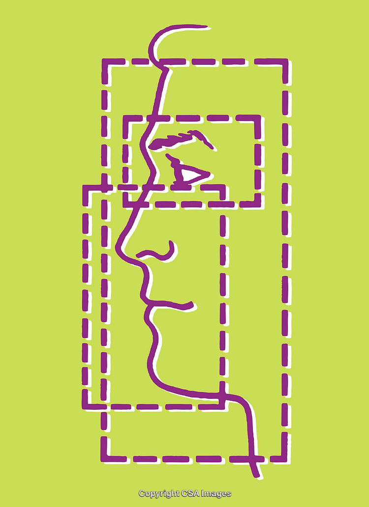 Abstract Line Art Illustration of a Profile with Geometric Patterns