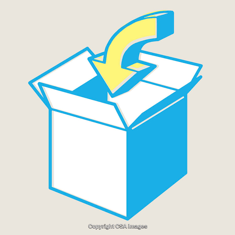 Arrow Pointing Into Open Box Line Art Illustration