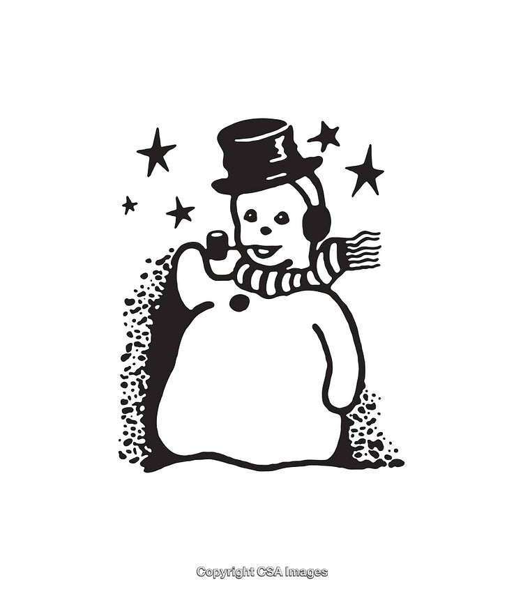 Snowman Illustration with Top Hat, Scarf, and Cheerful Expression