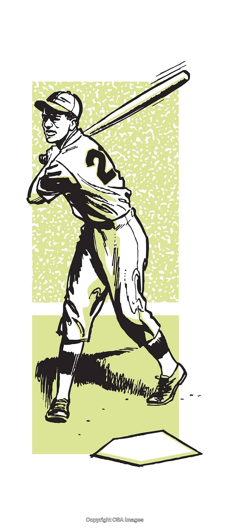 Vintage Baseball Illustration Featuring a Batter Ready to Swing the Bat