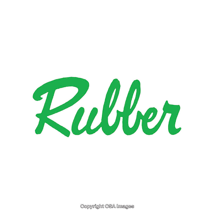 Green Text on a White Background Displaying the Word Rubber