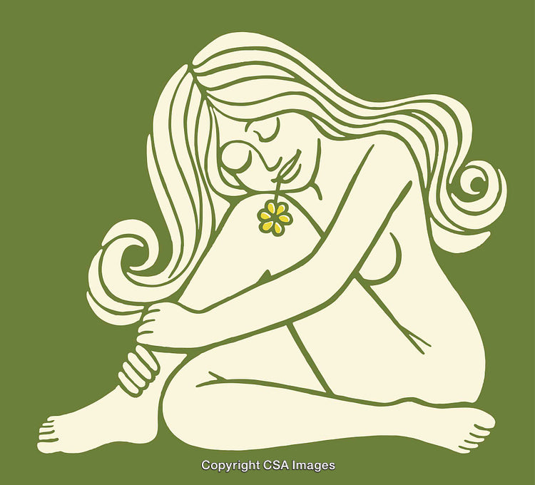 Artistic Illustration of a Woman with a Flower in a Contemplative Pose