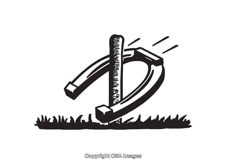 Black and White Horseshoe Toss Game Line Art Illustration