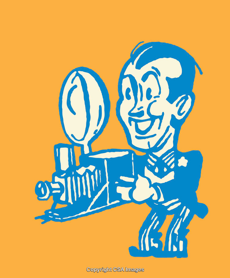 Retro Cartoon Line Art of a Photographer With a Vintage Camera