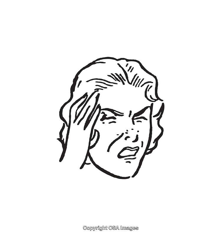 Black and White Line Art of Person Experiencing Frustration or Headache