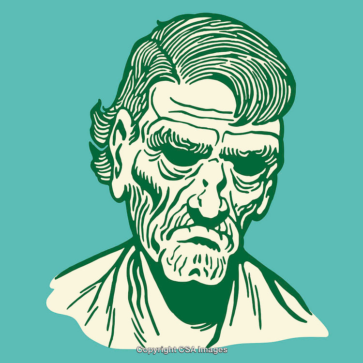 Expressive Line Art of Elderly Person with Detailed Features in Green Tones