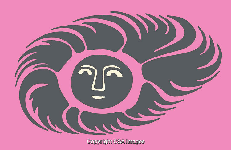Abstract Line Art Illustration of Sun with Dynamic Shapes on Pink Background
