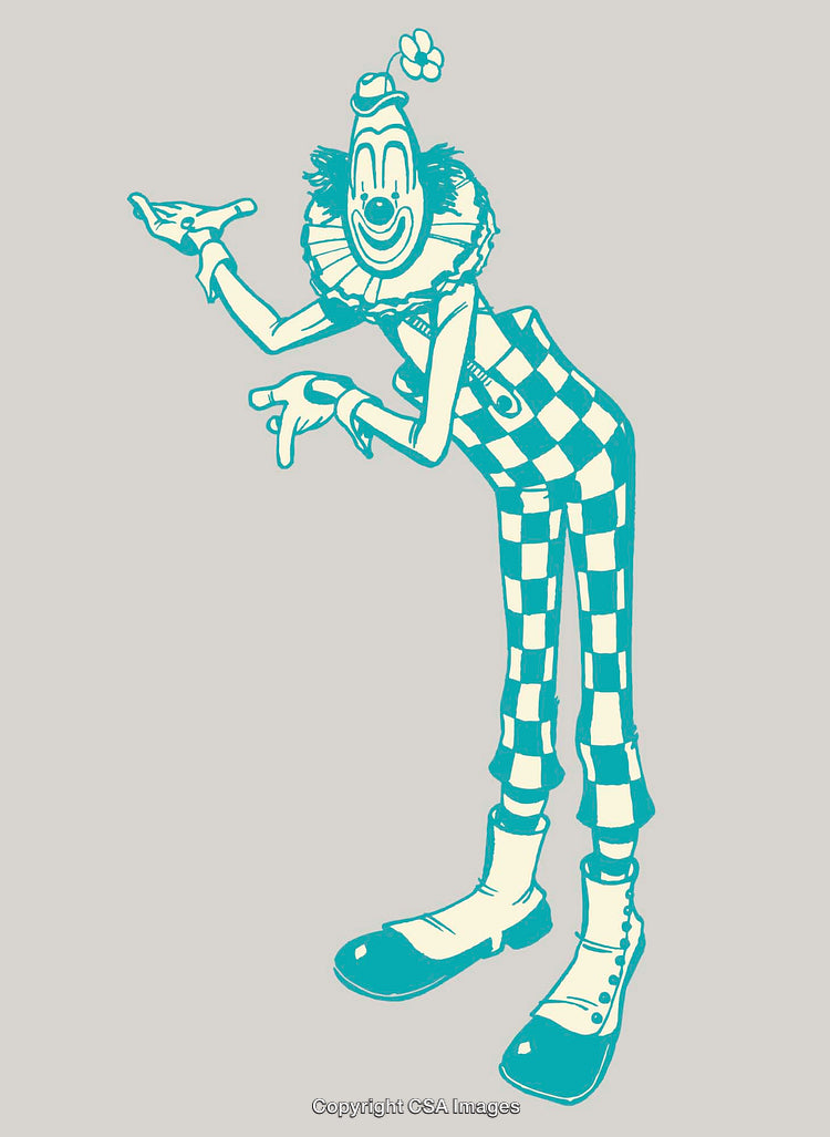 Illustration of a Clown in Colorful Checkered Outfit with Playful Expression