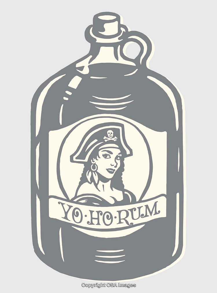 Vintage Style Rum Jug Illustration with Pirate Theme Design