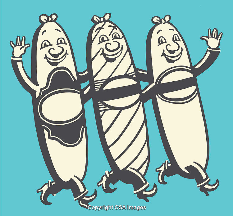 Playful Cartoon Sausages in a Retro Style Illustration