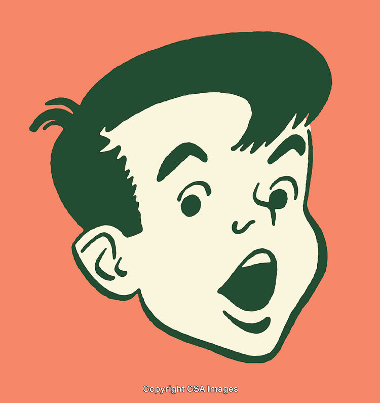 Retro-Style Illustration of Child's Surprised Expression in Modern Colors