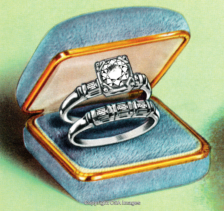 Vintage Diamond Engagement Ring Set in Decorative Velvet Jewelry Box