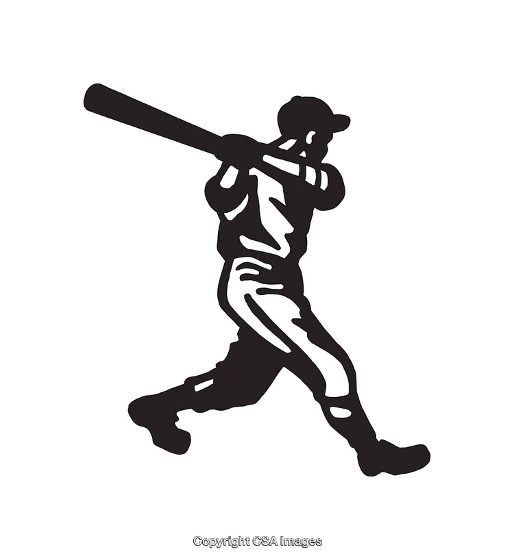 Black and White Illustration of a Baseball Player Batting