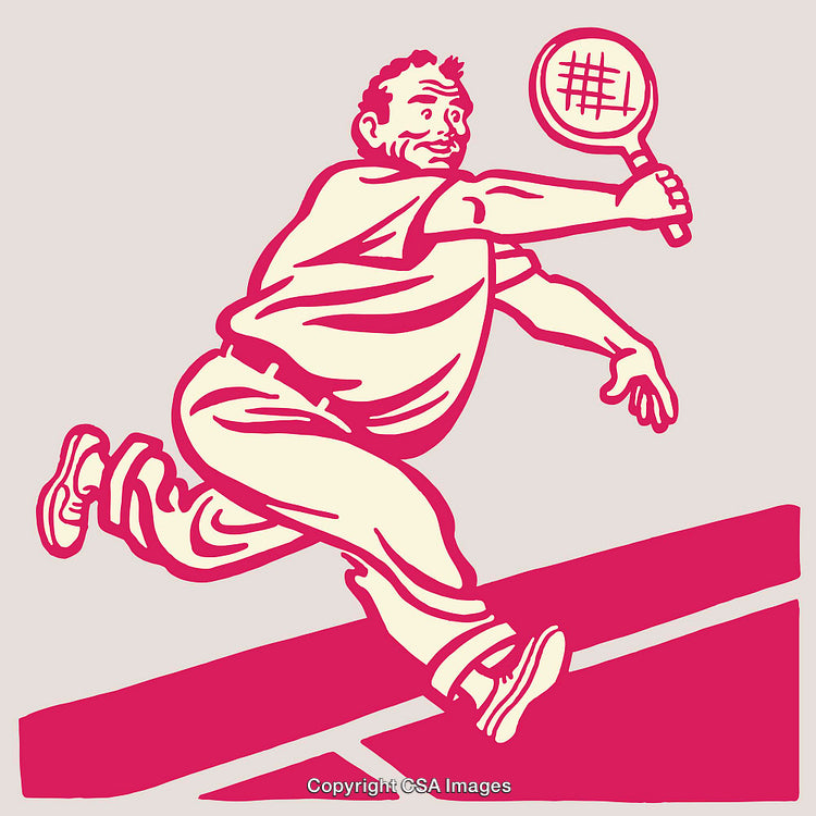 Vintage Style Color Line Art of a Tennis Player in Action
