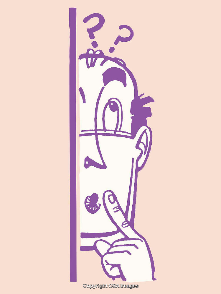 Cartoon Illustration of a Curious Character Peeking Around a Wall