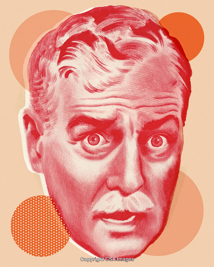 Vintage Portrait of a Surprised Man with Dramatic Red Styling