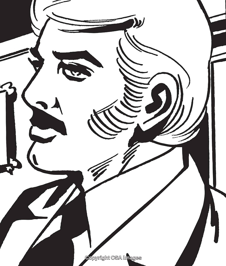 Retro Black and White Illustration of a Man with Classic Facial Features