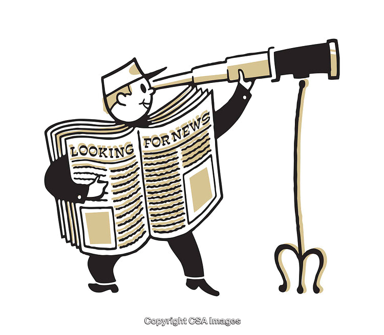 Cartoon Figure Reading Newspaper Through Telescope in Creative Illustration