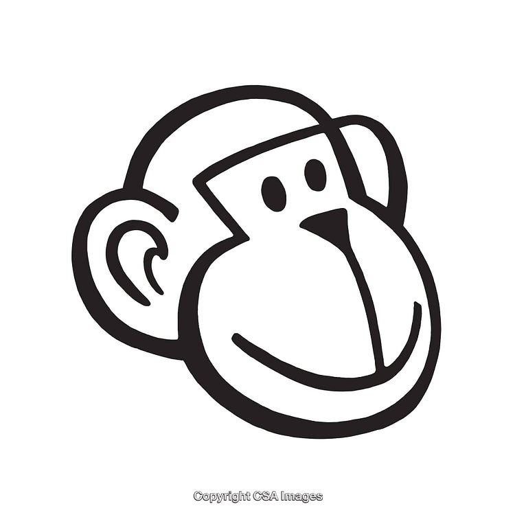 Smiling Monkey Face in Black and White Line Art Illustration