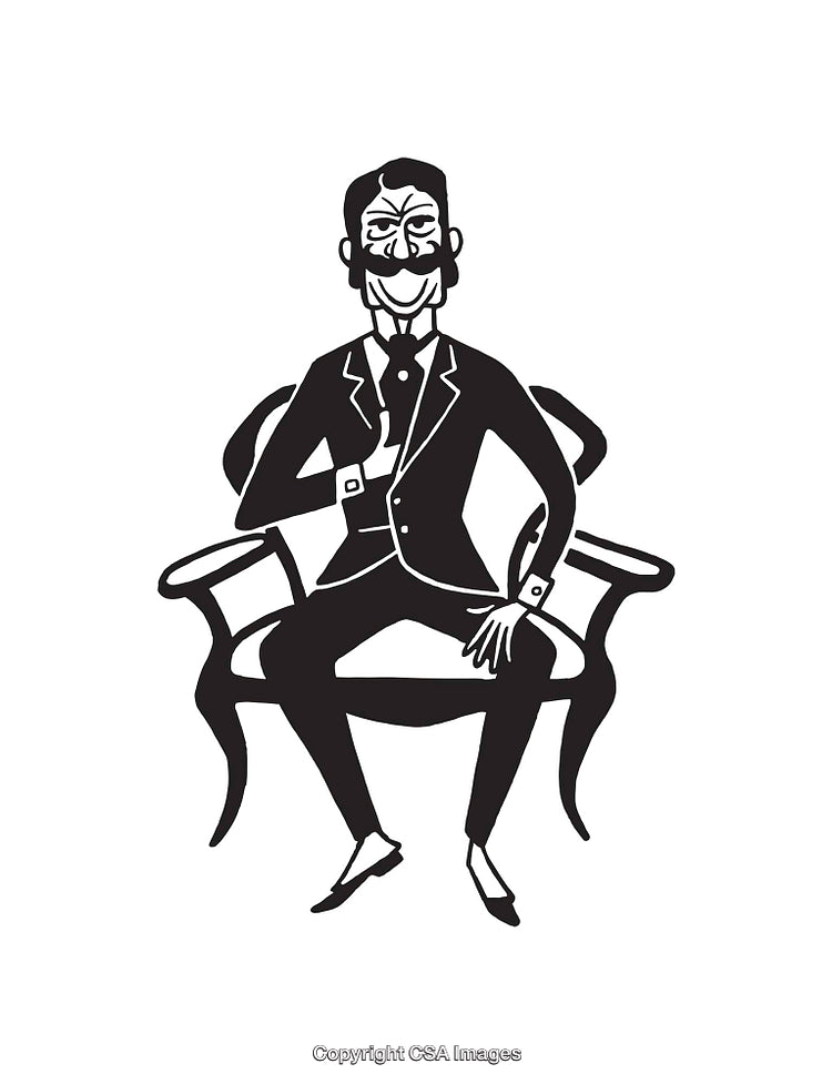 Black and White Illustration of a Distinguished Gentleman Sitting in a Chair