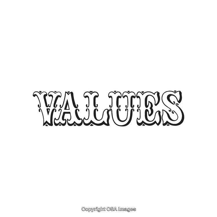 Ornate Black And White Typography Design Featuring the Word 'Values'