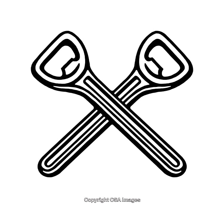 Crossed Bottle Openers Icon in Black and White Line Art