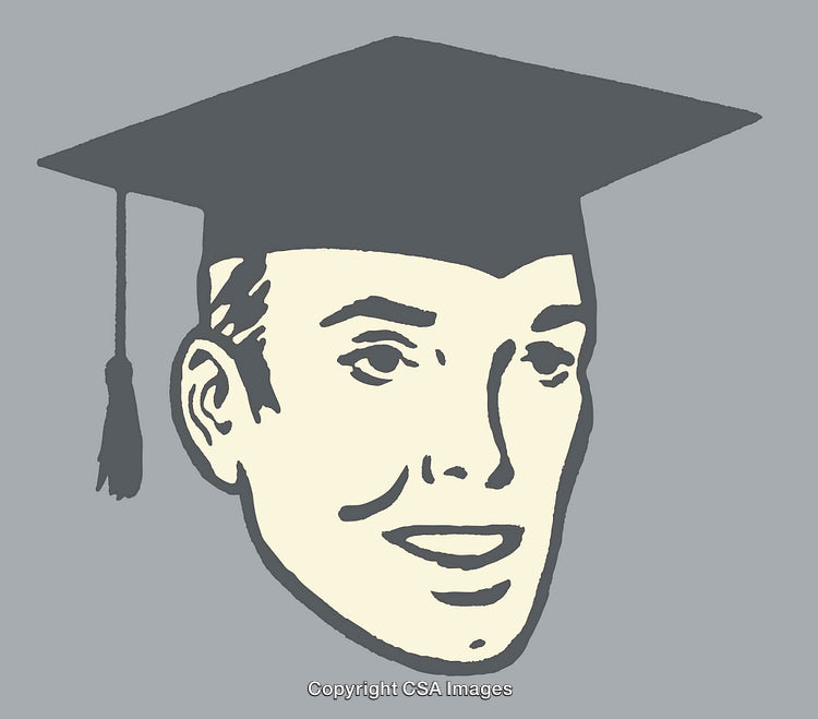Retro-Styled Illustration of a Graduate Wearing an Academic Cap