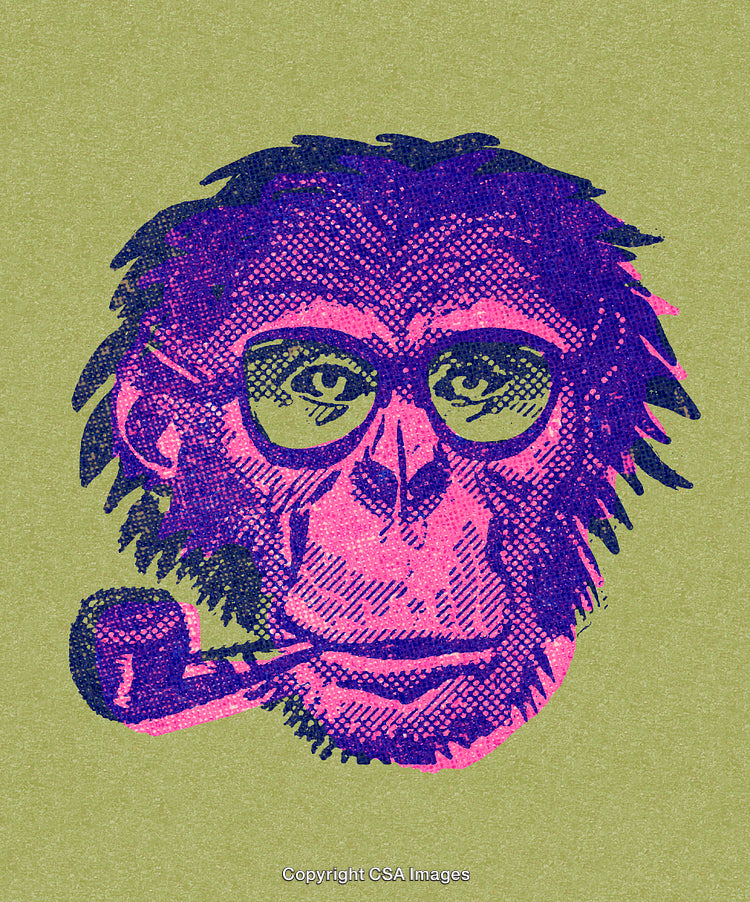 Retro Illustration of a Smoking Monkey Wearing Glasses in Vibrant Colors