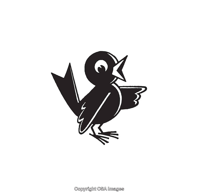 Black and White Illustration of a Chirping Bird in Line Art Style
