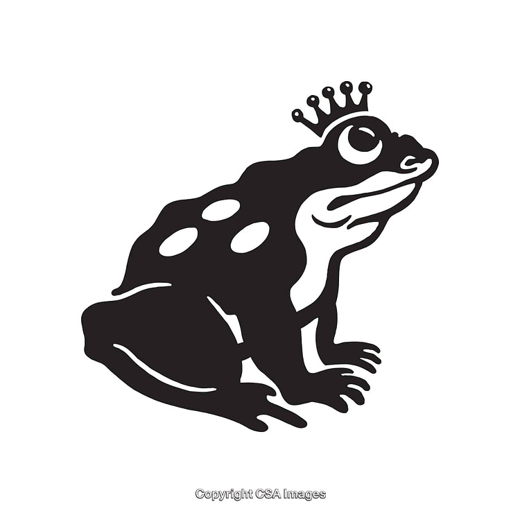 Monochrome Illustration of a Crowned Frog in a Simple Artistic Design