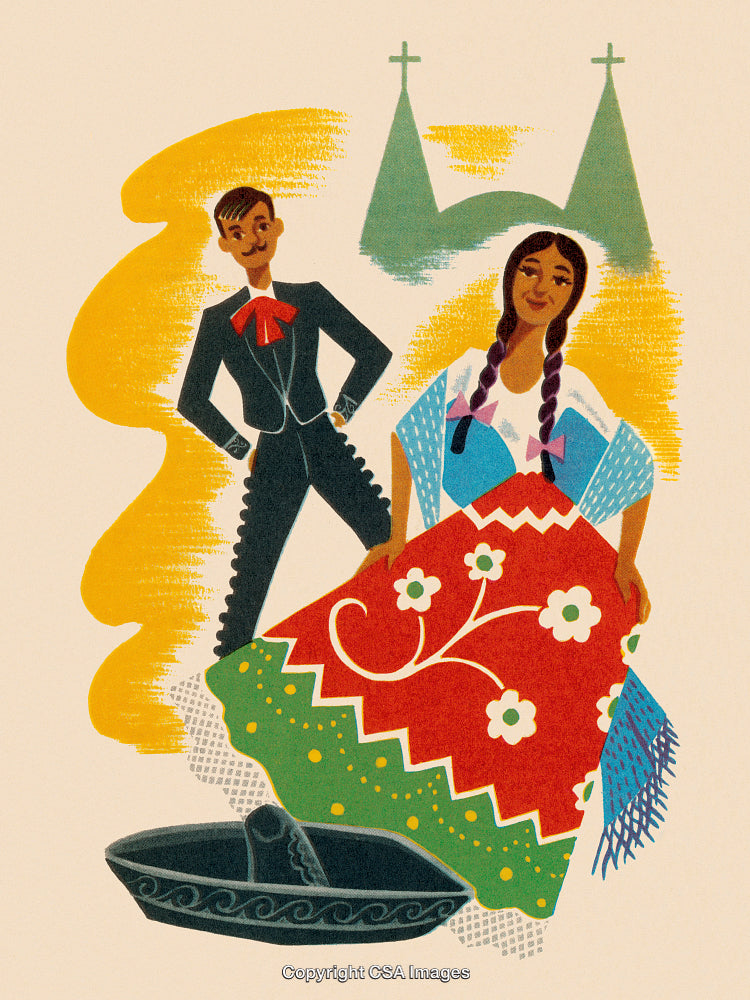 Traditional Folk Couple in Colorful Attire with Cultural Background