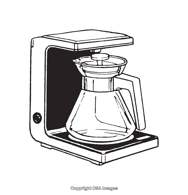 Black and White Line Art of a Coffee Maker with Glass Pot Illustration