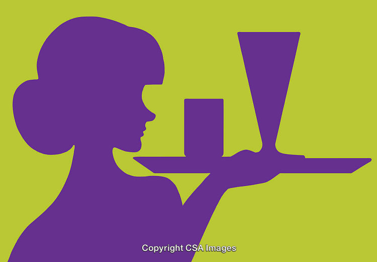 Colorful Silhouette of a Waitress Holding a Tray with Drinks