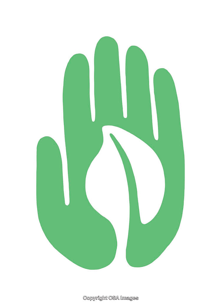 Green Hands and Leaf Icon Representing Sustainability and Nature