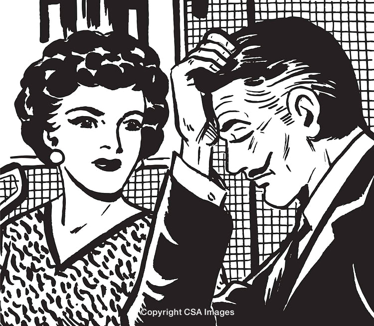 Retro Illustration of a Thoughtful Conversation Between a Man and a Woman