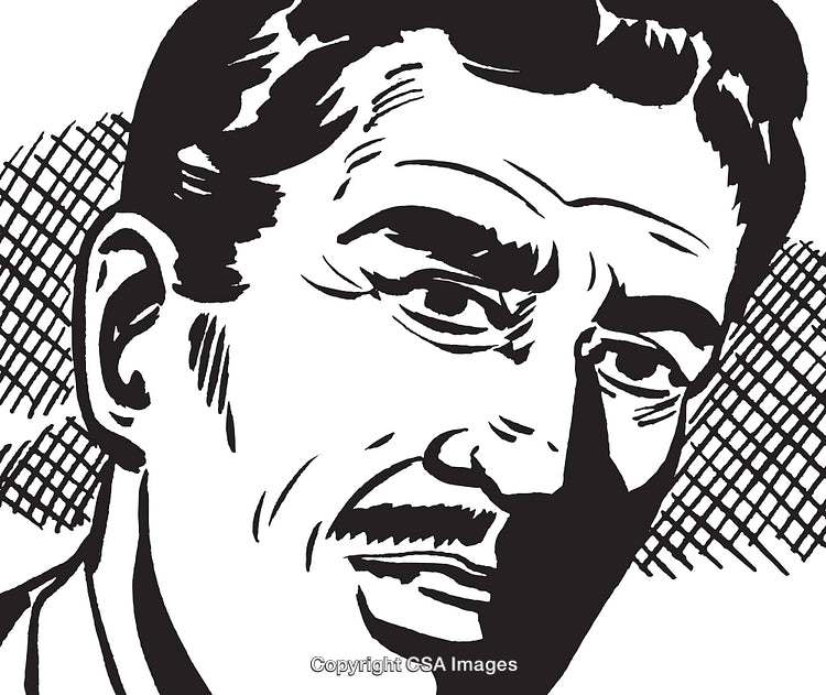 Black and White Illustration of a Man Drawn in a Retro Style