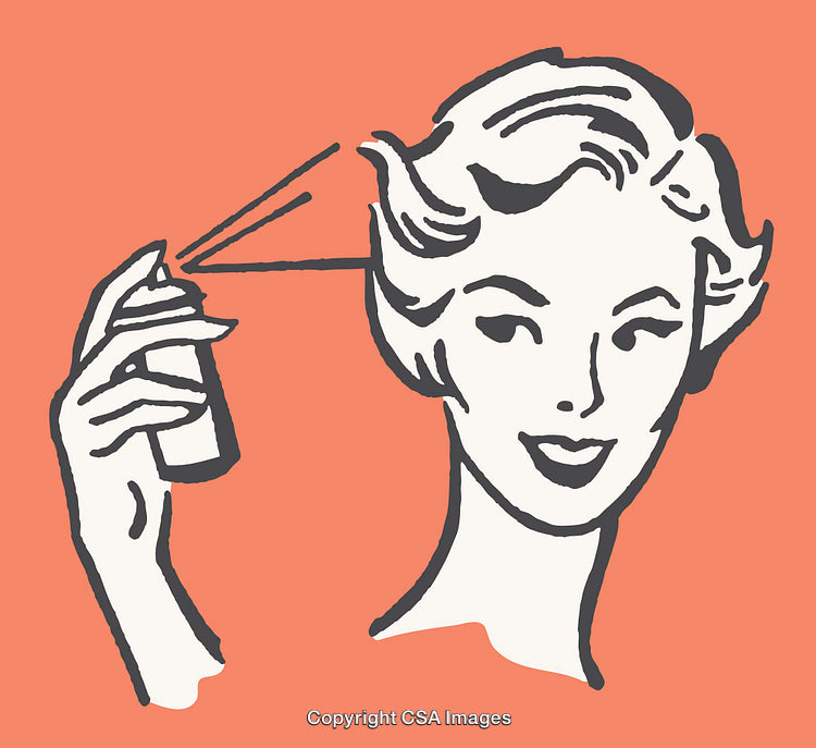 Retro Woman Applying Hairspray in Stylish Vintage Illustration