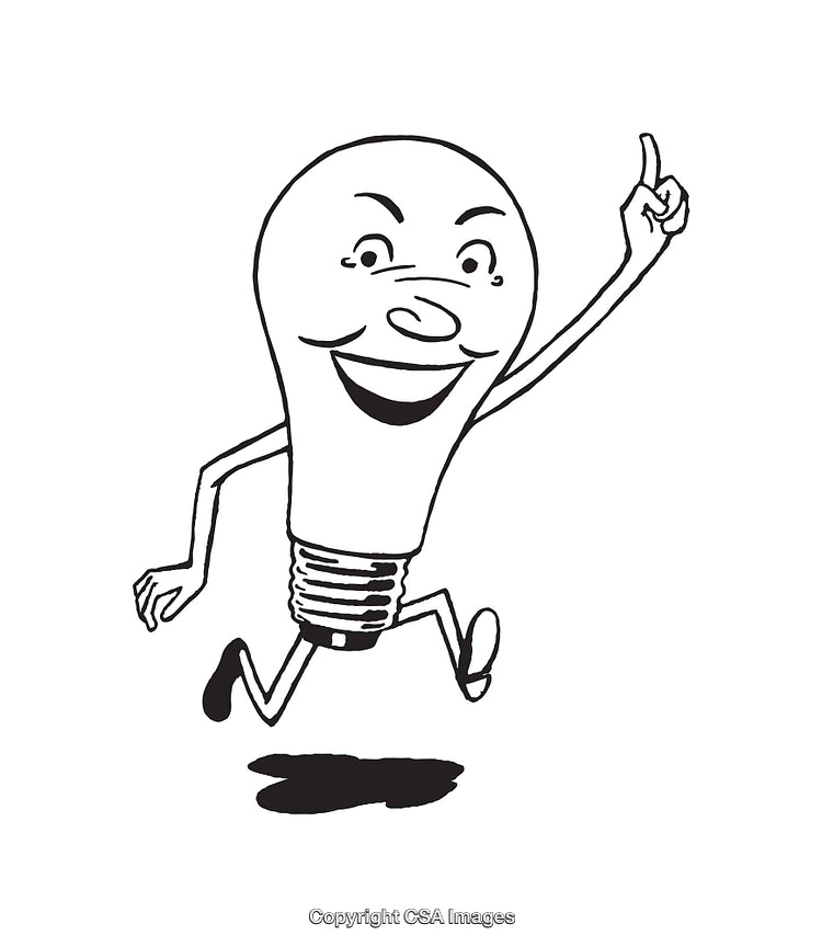 Cheerful Light Bulb Character with Expressive Facial Features Running Happily