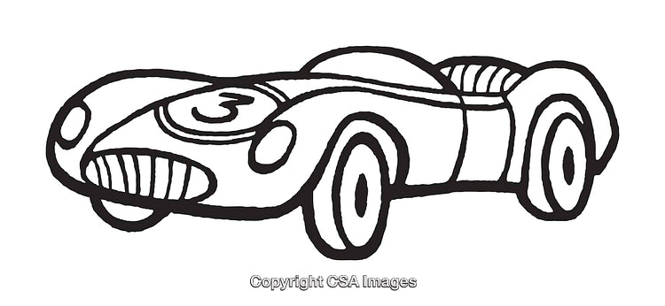 Black and White Line Art of a Classic Racing Car