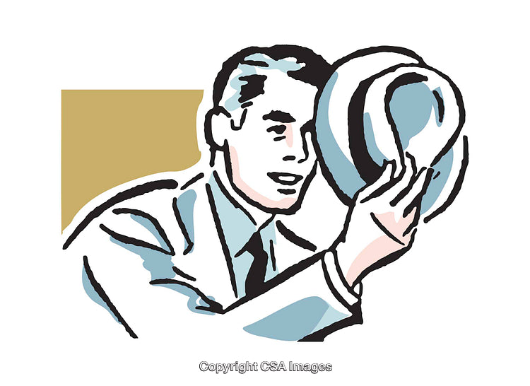 Retro Illustration of a Man Lifting His Hat in a Polite Gesture
