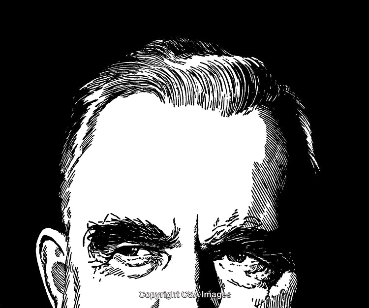 Black and White Engraved Illustration of a Serious Male Face