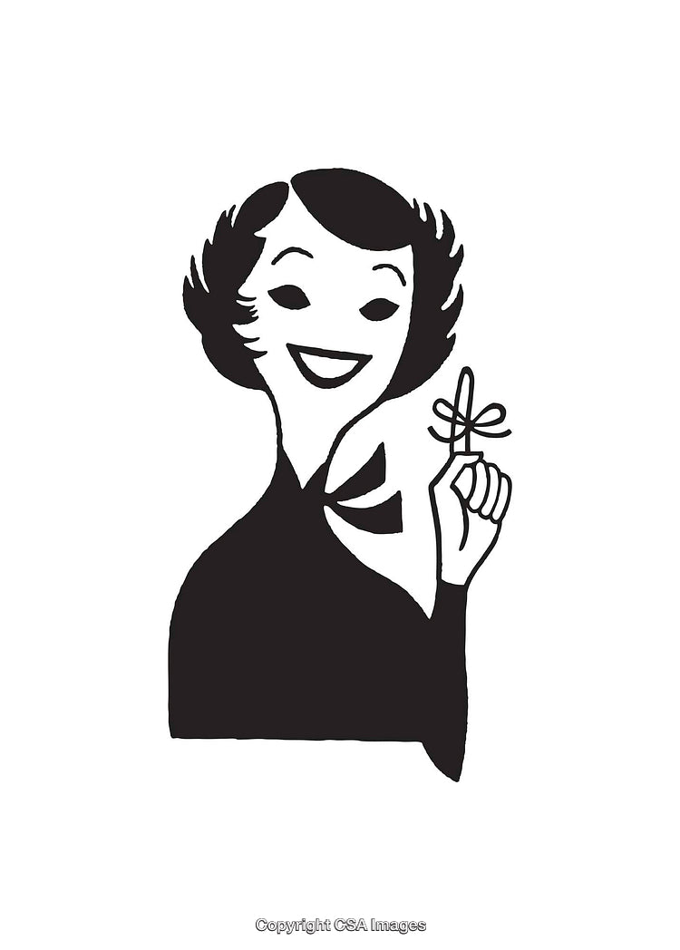 Retro Black and White Illustration of a Smiling Woman