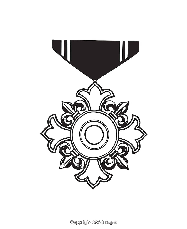 Black And White Line Art of a Decorative Award Medal Display